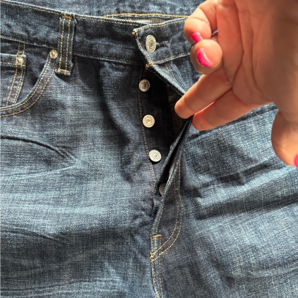 Men’s Levi’s Original 501 Stretch Dark Blue Denim Button fly Jeans-Size W38 L32 - Picture 3 of 10